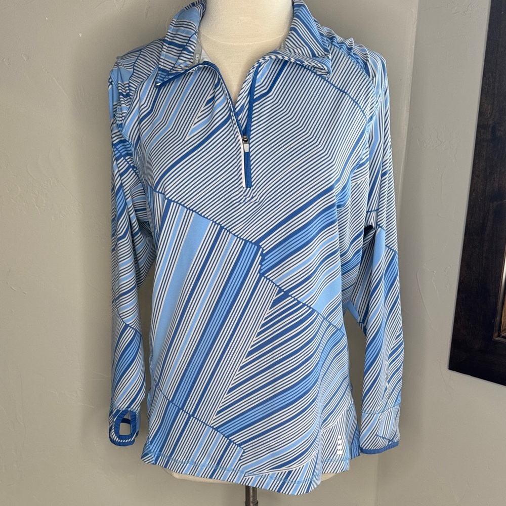 Lands' End Long Sleeve Quarter Zip Geometric Stripe Activewear Top